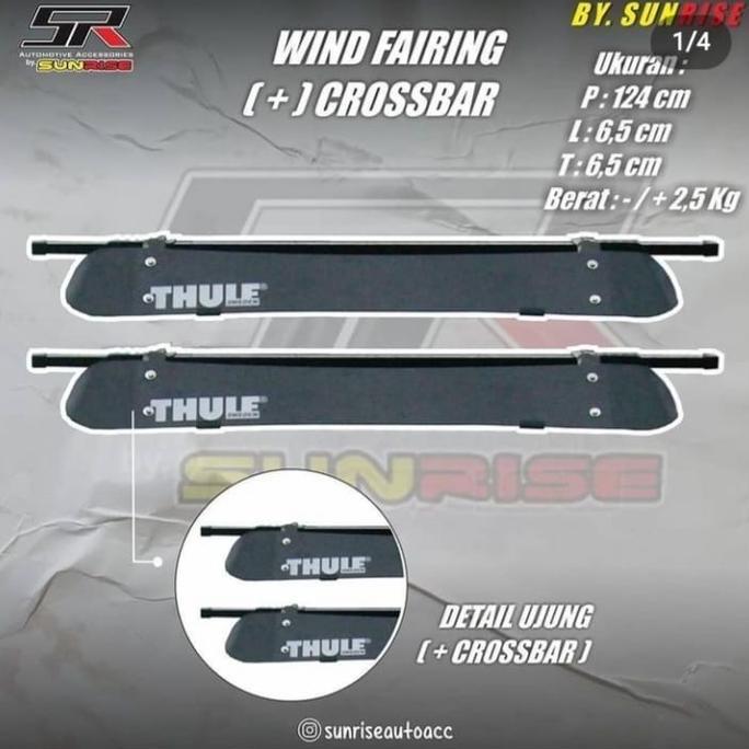 THULE WIND FAIRING MIKA MOBIL UNIVERSAL 1 PCS UKURAN 124X6.5X6.5 CM DENGAN CROSS BAR DETAIL UJUNG SU