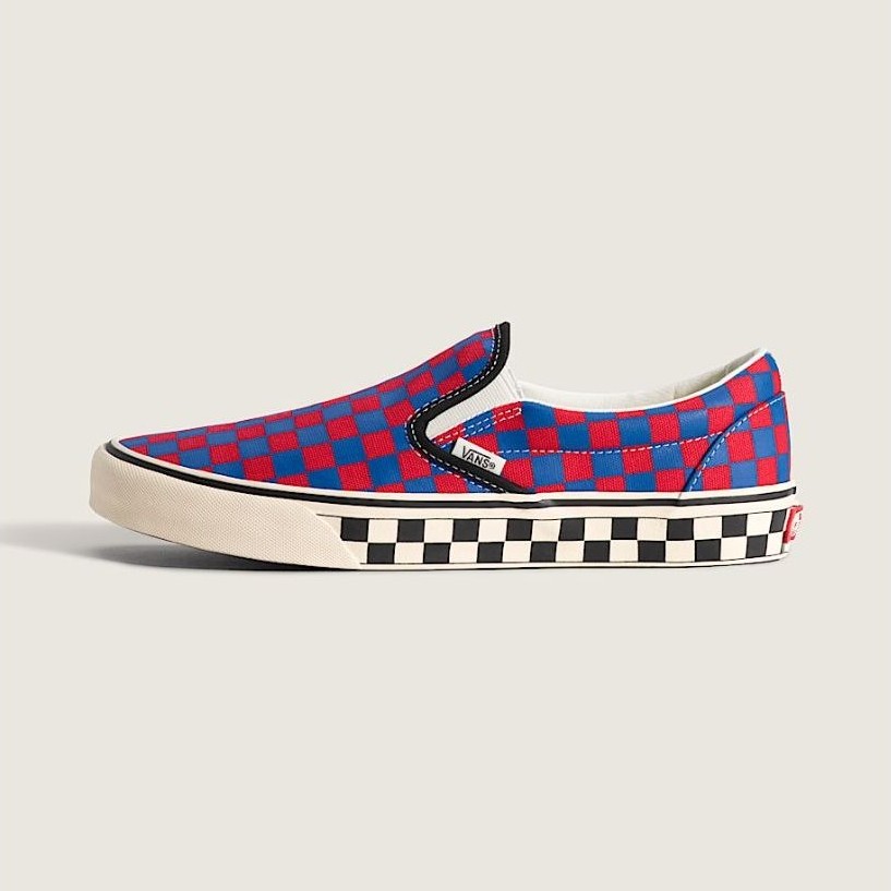 VANS SLIP ON CHECKERBOARD RED BLUE ORIGINAL RESMI