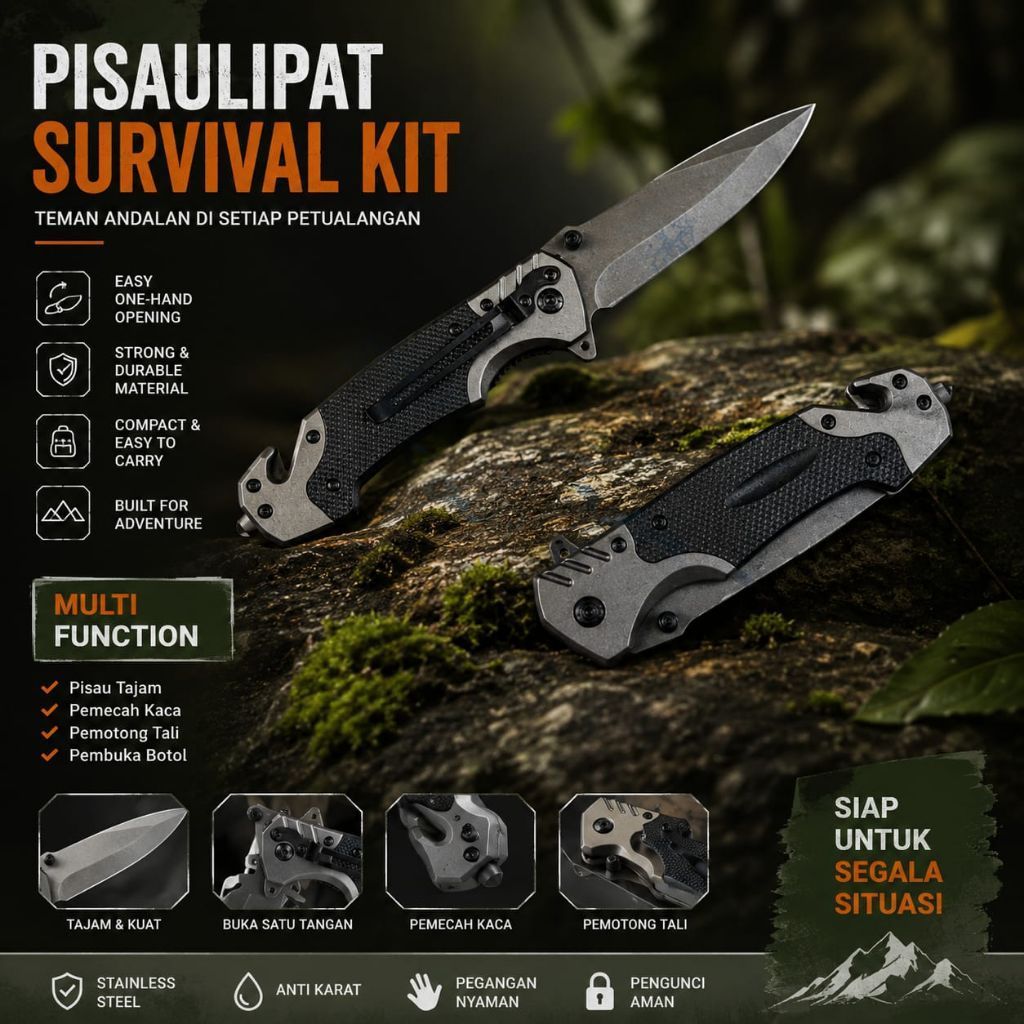Pisau Lipat Outdoor Portable Knife Survival Tool 440C