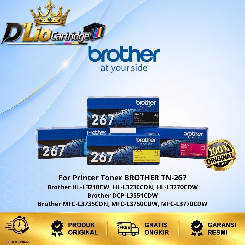 Toner Brother TN-267  Original  DCP-L3551CDW, MFC-3735CDN, MFC-3750CDW, MFC-3770CDW, HL-L3210CW, HL-