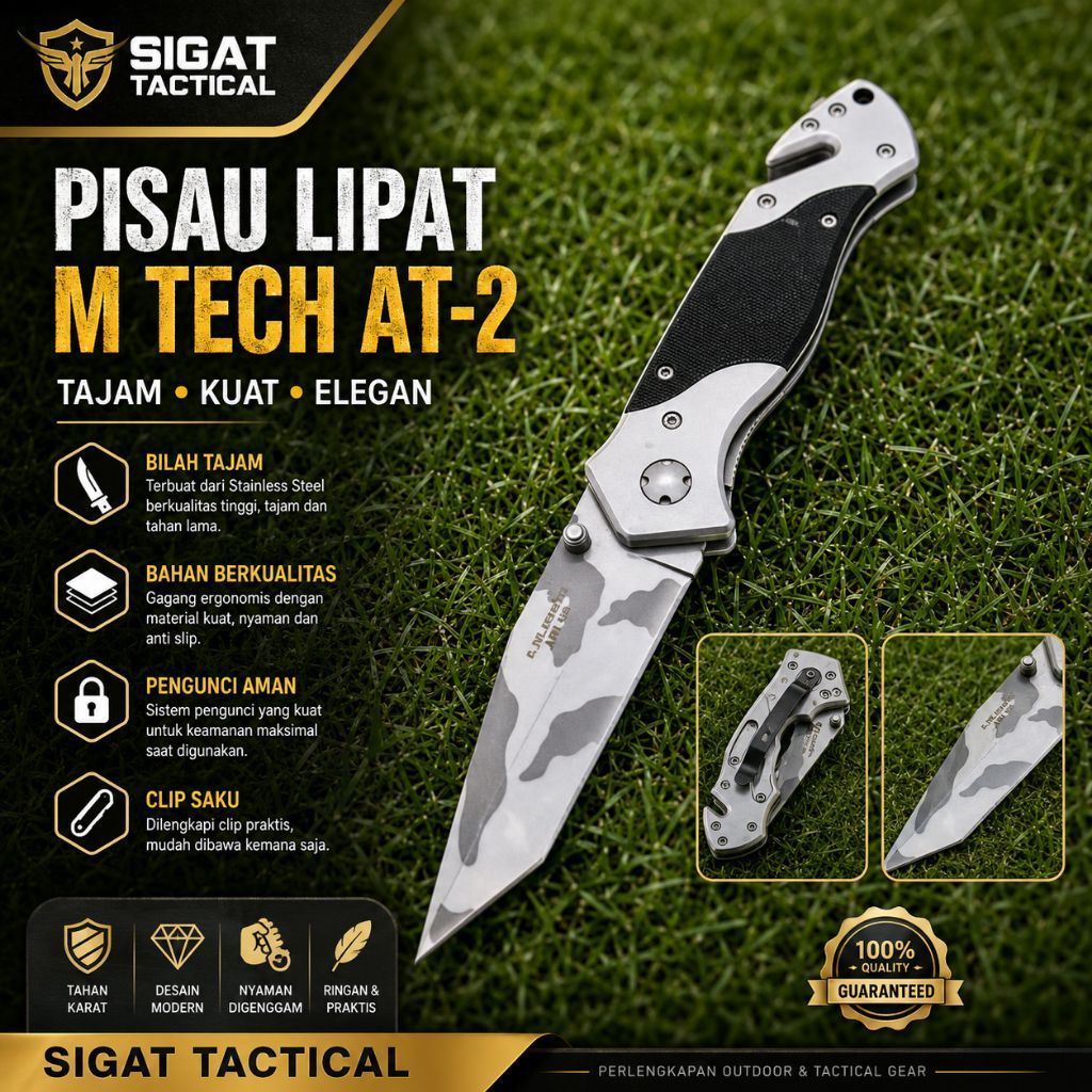 Pisau lipat MTech AT-2 Titanium / Pisau survival Tactical / Pisau outdoor