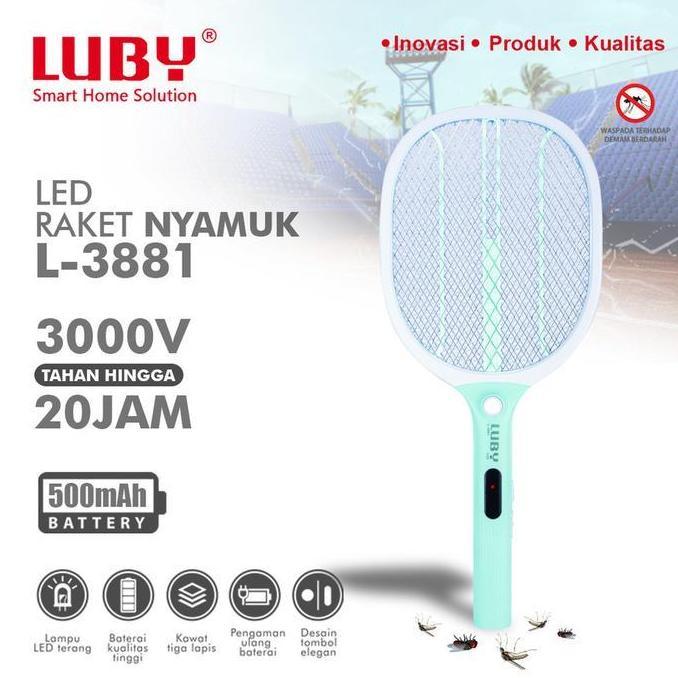 terbaru luby raket nyamuk 3881 baterai isi ulang led