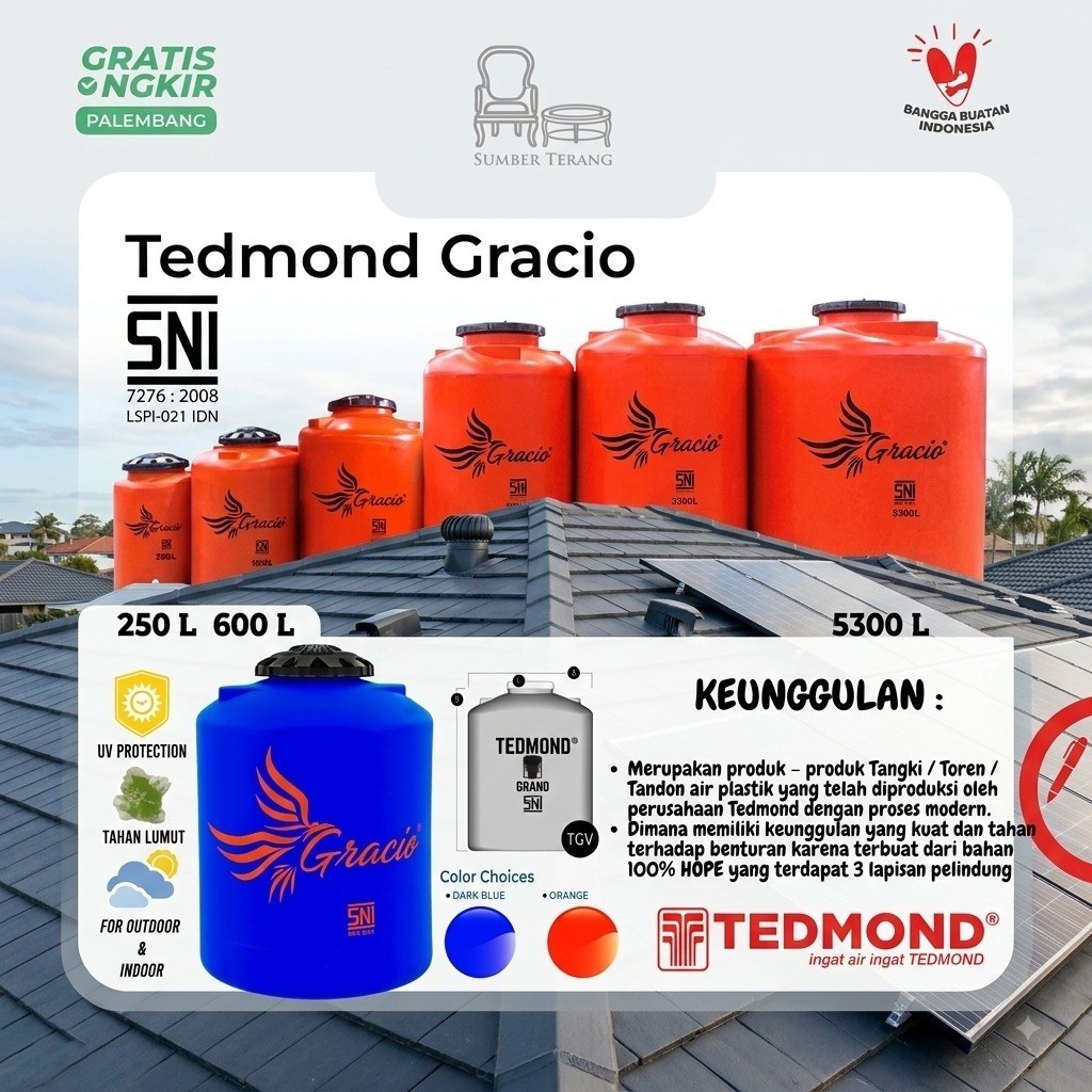 Tangki tanki Tandon Toren air Tedmon Tedmond Gracio 250 Liter Tanki 600 Liter Toren 1200 Liter Tedmo