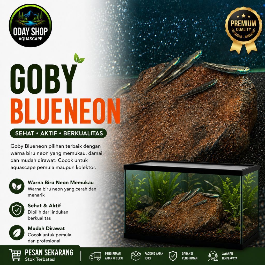 hiasan/dekorasi akuarium goby blue neon aquascape