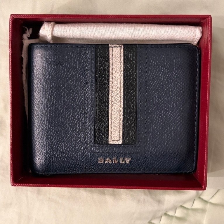 Bally Ribbon Bi-Fold Wallet Navy Original Preloved