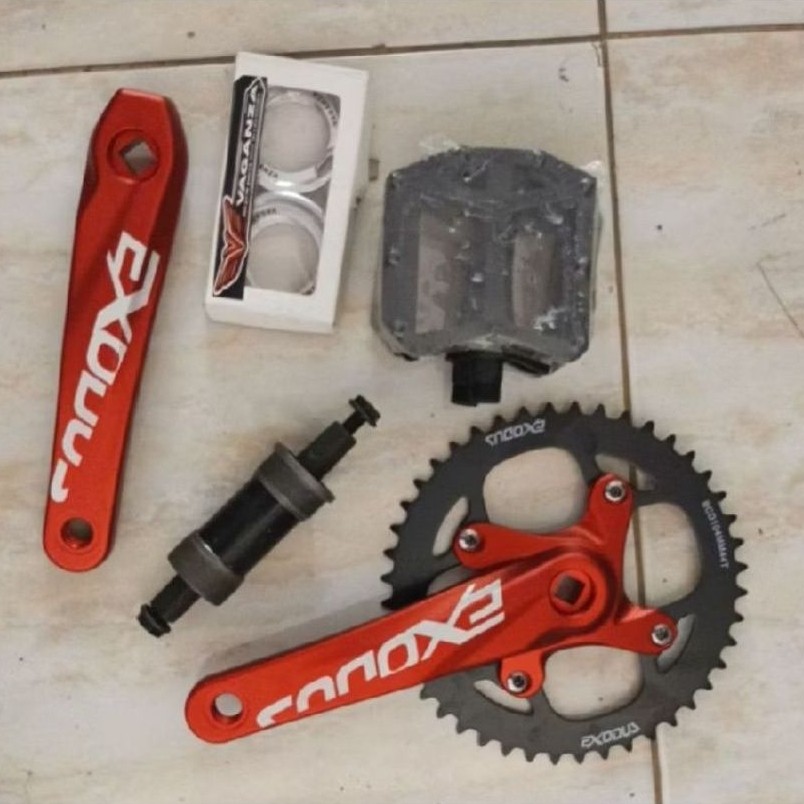 paket komplit crankset crank ht1 exodus strummer ixf meroca bmx crank bb adaptor pedal
