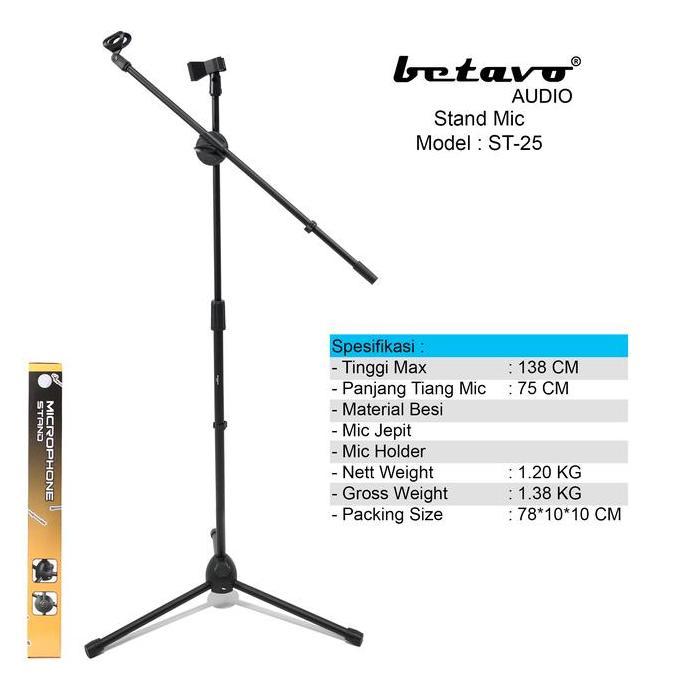 Marshal- Professional Stand Mic Betavo Audio St-25 | Kaki Ta | Mic Holder & Holder Jepit Mic | Besi