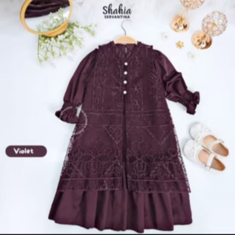 Shania gamis anak perempuan sudah satu set sama hijabnya