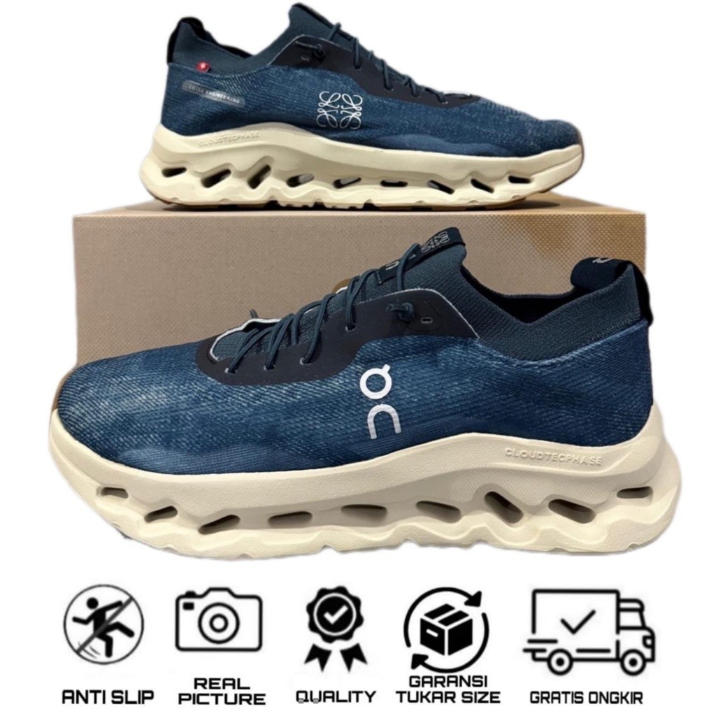 Sepatu ON Cloud Loewe Denim Pria Wanita Sneakers Casual Lifestyle Daily Wear Walking Fashion Modern 