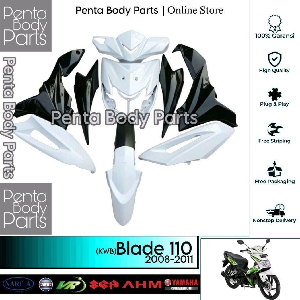 Full Set Cover Body Halus Putih Blade 110 (KWB) - Ful Body Halus Blade Lama / Gen 1 2008-2011
