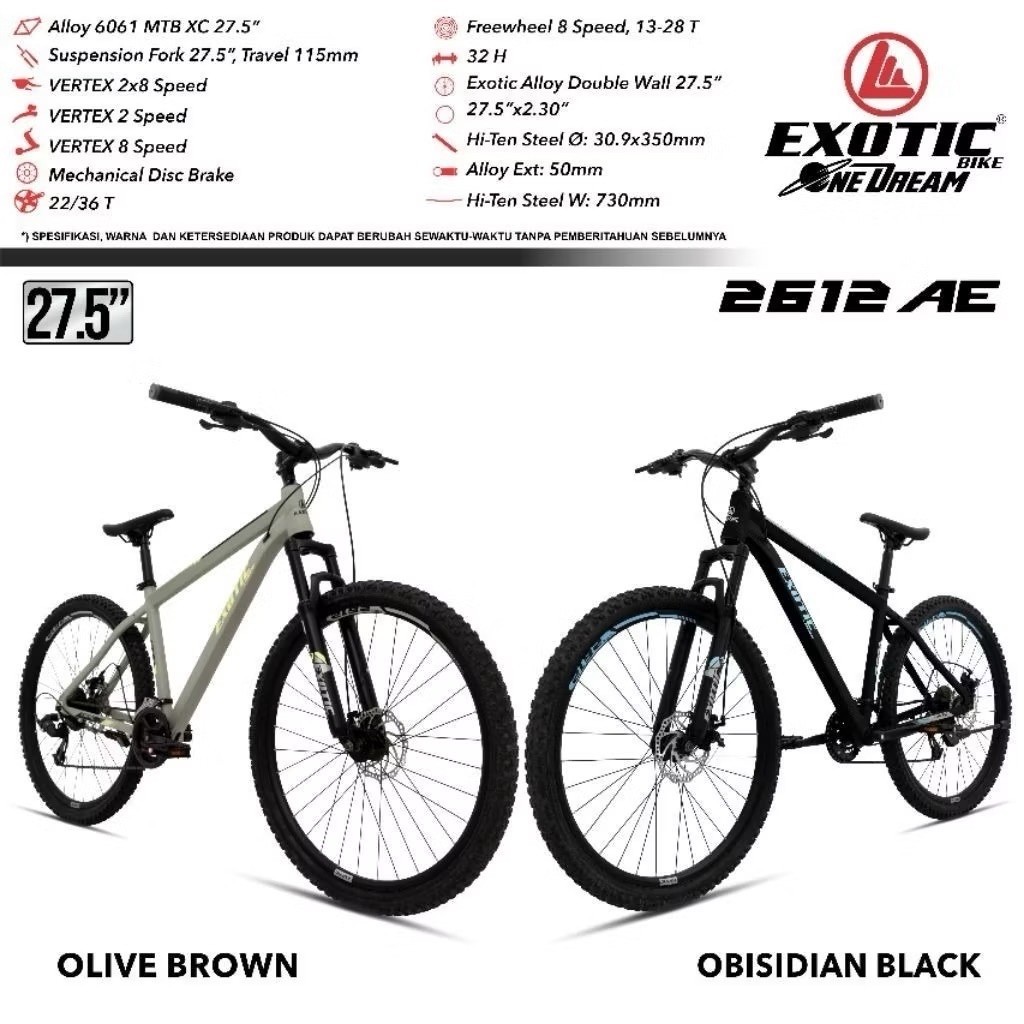 Sepeda anak cowok Gunung MTB ring 27.5 Exotic 2612 AE | Sepeda Gunung Exotic 2612 AE