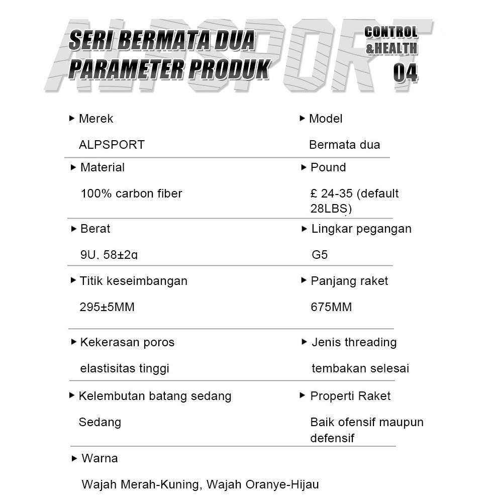 BESTPROMO ALPSPORT SR Dua Sisi 9U 58g MAX 35Lbs T800 Raket Bulu Tangkis Warna G5 100% Persen Asli Se