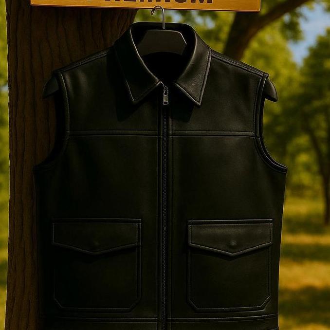 Vest kulit krah trucker Jaket  Kulit  Rompi kulit pria premium