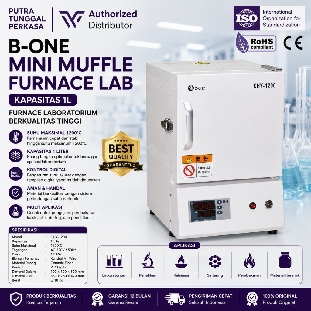 B-ONE CHY-1200 Mini Muffle Furnace 1 Liter 1200°C Oven Furnace Laboratorium Digital PID Heating Furn