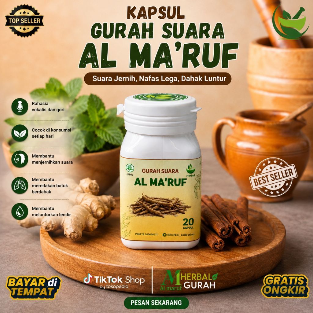 KAPSUL GURAH HERBAL AL MA'RUF MENJERNIHKAN SUARA COCOK BUAT VOKALIS DAN QORI