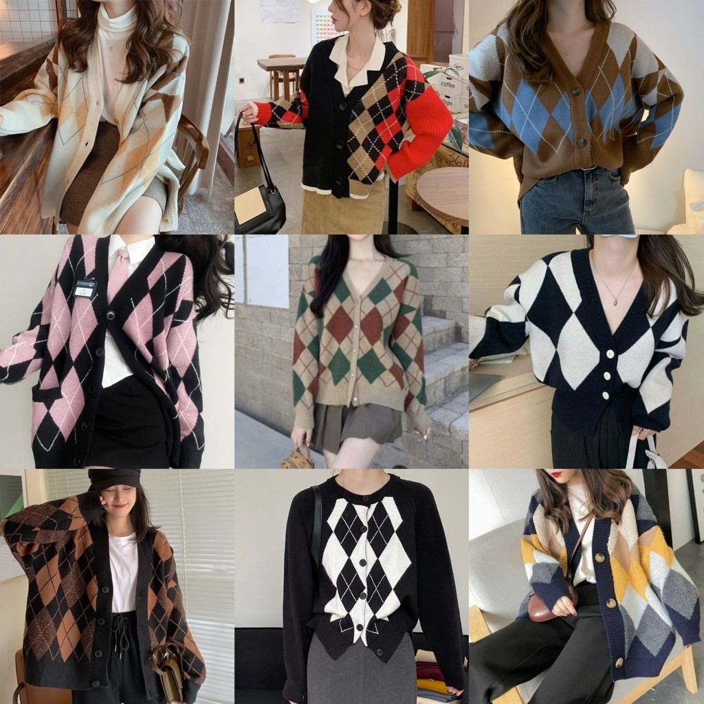 Korean Cardigan Wanita Motif Argyle Ketupat | Weekdays Outfits