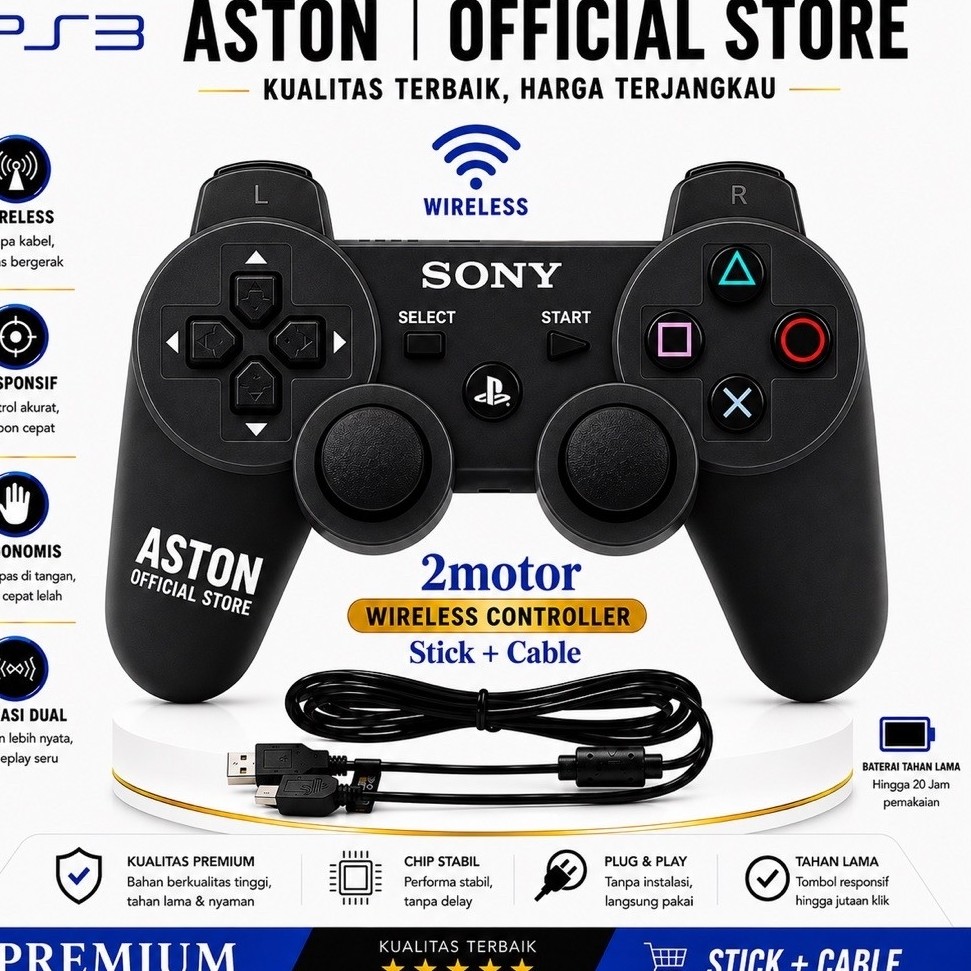 Stick Ps3 Wireless 2Motor + Kabel Charger