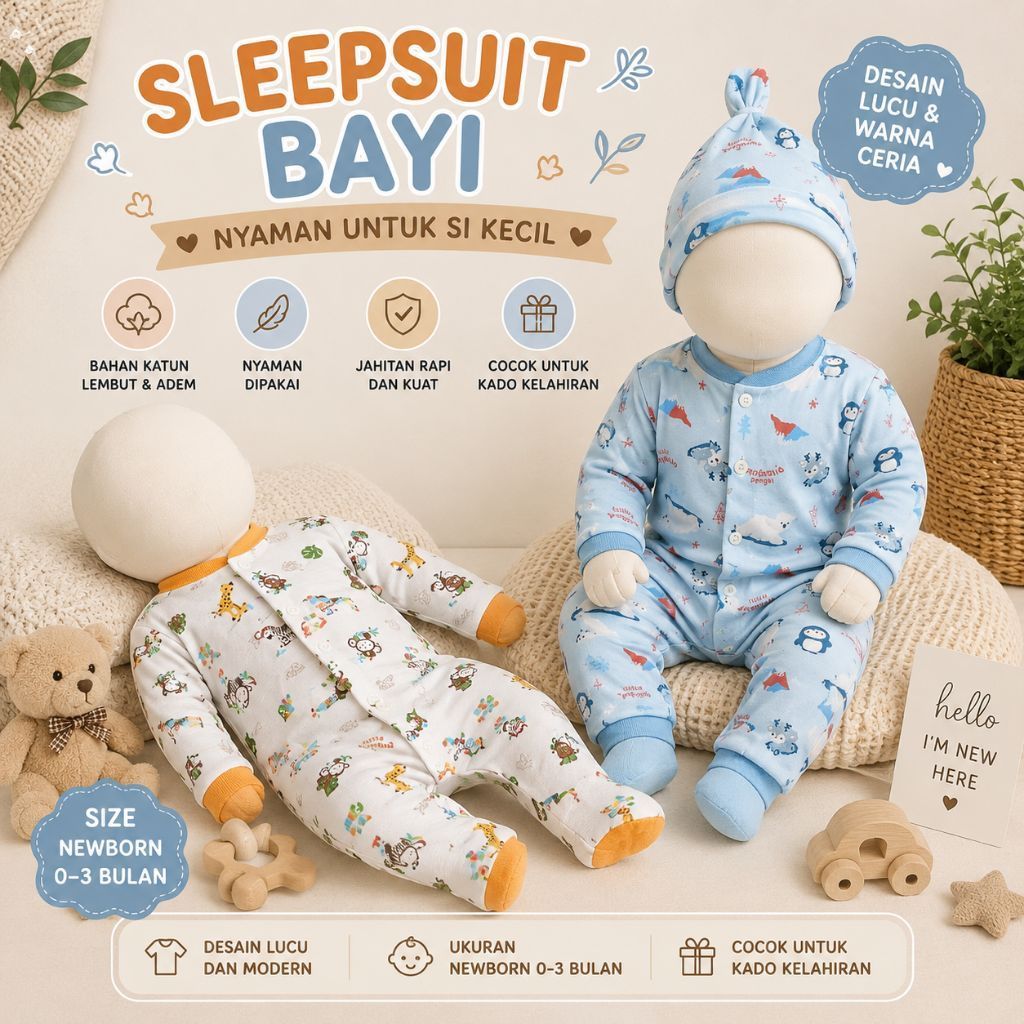 Libby Baby / Baju Bayi Libby / Jumpsuit Libby / Romper Libby Panjang / Sleepsuit Libby Panjang