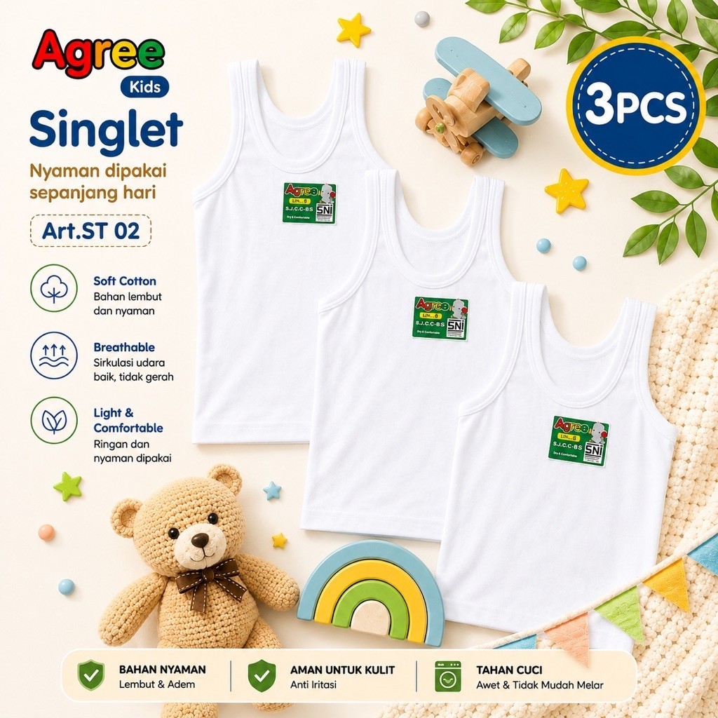 [ 3PSC ] Singlet agree ST 02 / singlet agree anak / singlet agree murah