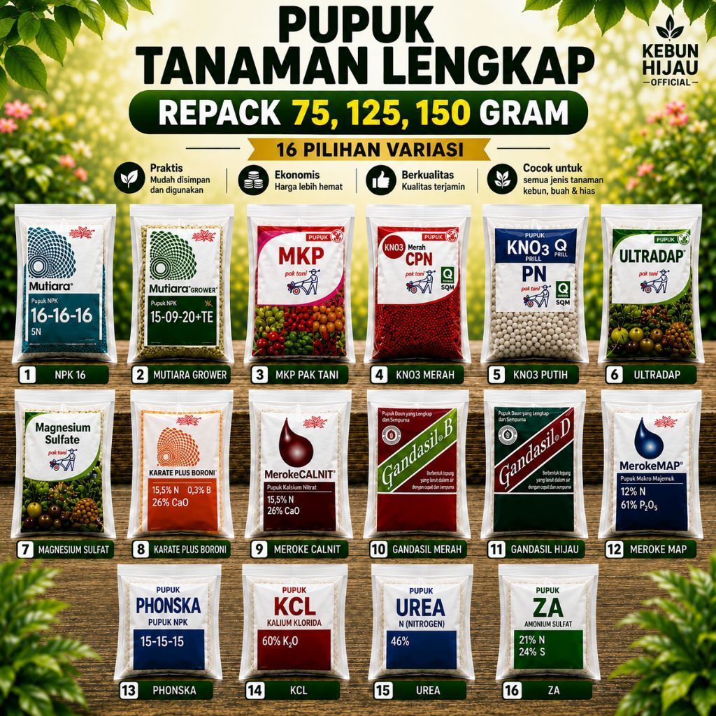 PAKET PUPUK TANAMAN LENGKAP KEMASAN REPACK 75 125 dan 150 gram | Ultradap NPK 16 GROWER Meroke Pak T