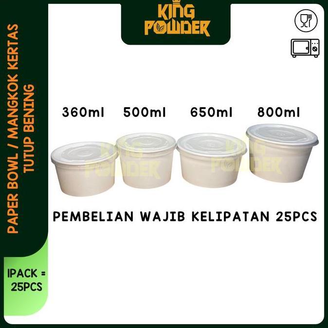 ISI 25 Paper Bowl 360ml/500/650/800/RiceBowl/Tempat Nasi/Box Nasi BOWL+LID ISI 25