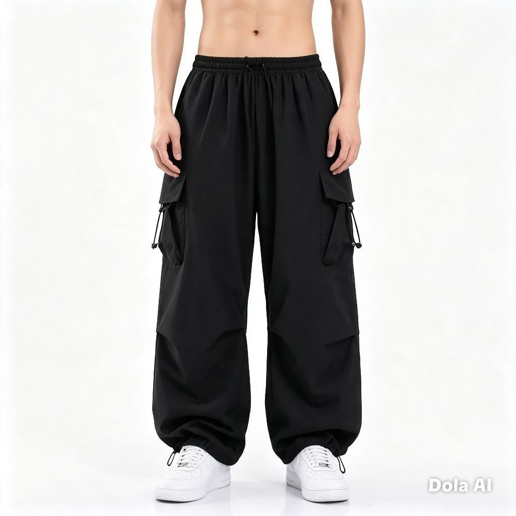 Celana Panjang baggy highwaist Wanita Pria Cargo Hip Hop Kulot Sweetpants parasut Cewe