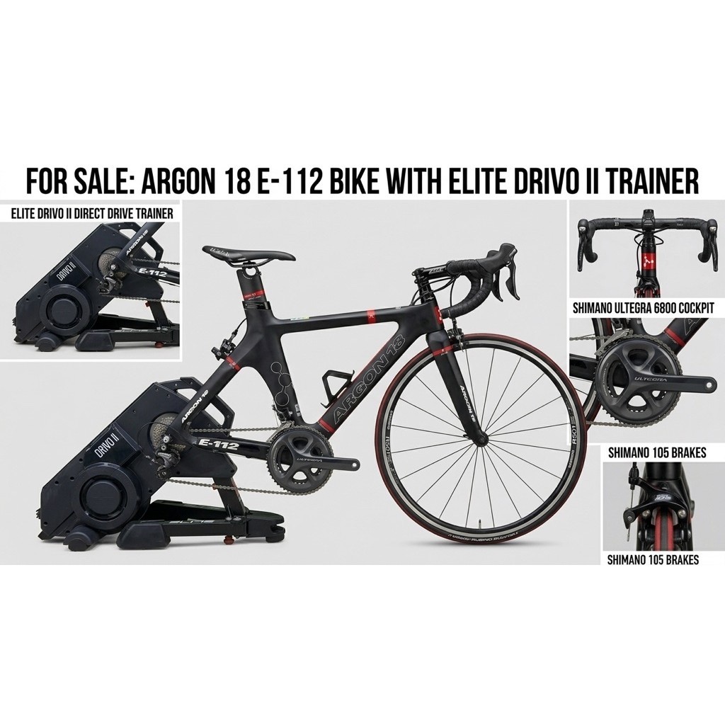 Sepeda Argon 18 E-112 Size XS Carbon Shimano Ultegra 6800 + Smart Trainer Elite Drivo II Direct Driv