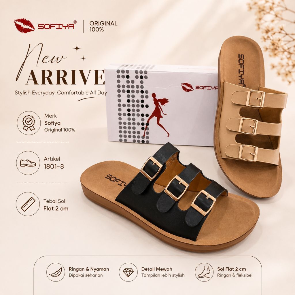 Sandal Flat Sofiya tipe 1801-8 Original Import | Sandal Import Sofiya 1801-8