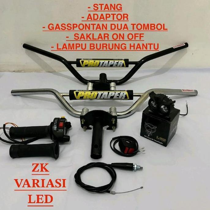 Paket paketan Stang Trail Hitam/Chrome busa Protaper Gasspontan 2 tombol saklar free lampu sorot MTL