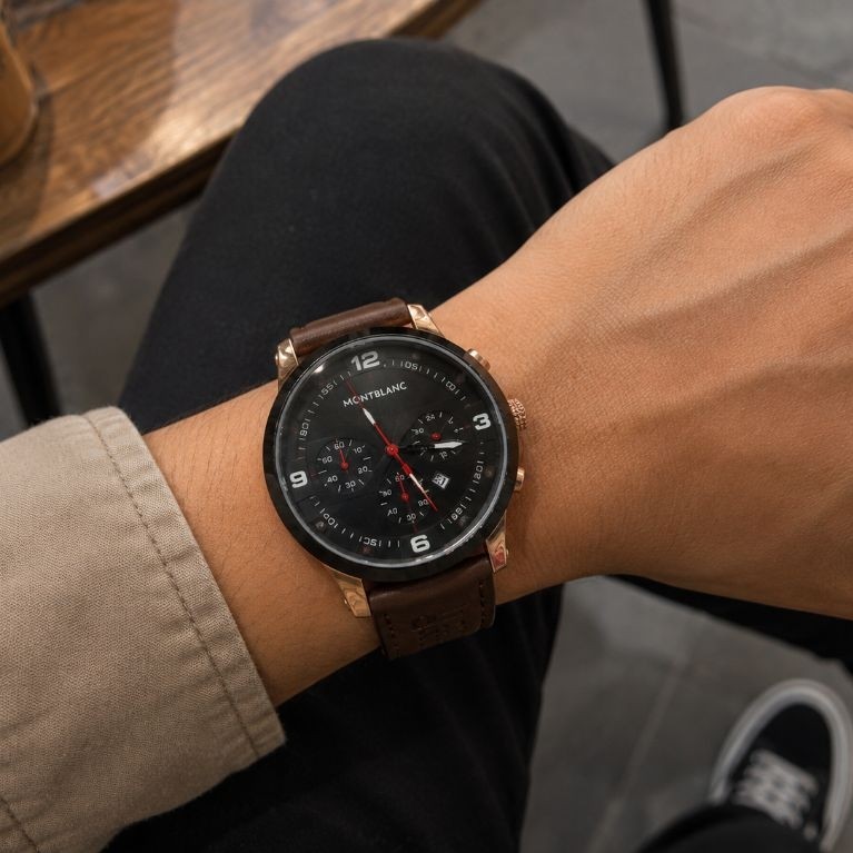 Montblanc Style Chronograph Fashion Watch Strap Kulit Cokelat