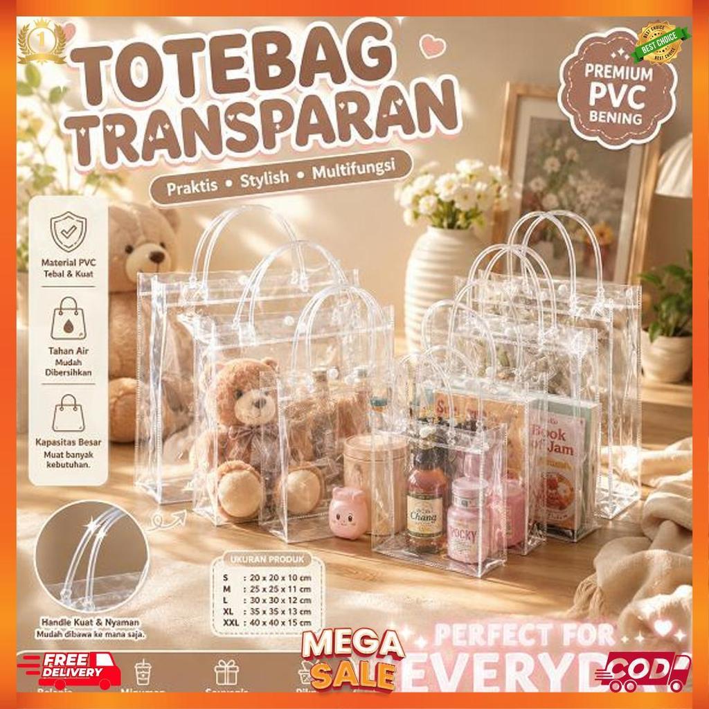 TOTEBAG/GOODIE BAG ULTAH TAS MIKA PVC TRANSPARANT TAS HAMPERS ULTAH TAS SOUVENIR MIKA PVC TRANSPARAN