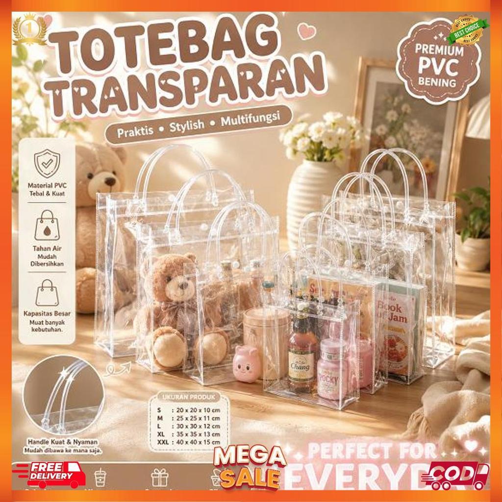 TOTEBAG/GOODIE BAG ULTAH TAS MIKA PVC TRANSPARANT TAS HAMPERS ULTAH TAS SOUVENIR MIKA PVC TRANSPARAN