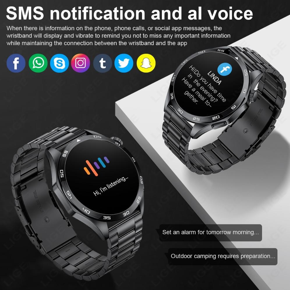 BESTPROMO LIGE Smart Watch Pria Layar AMOLED Panggilan Bluetooth Tahan Air Olahraga Luar Ruangan Sma