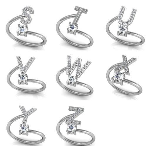 Terbaru Cincin Wanita 26 Huruf Cincin Inggris Tembaga Berlapis Emas Putih Ring Aksesoris