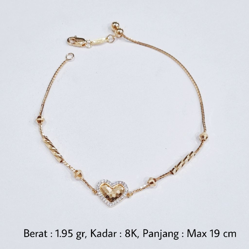 Gelang Serut Hati Emas UBS 8K Panjang Maksimal 19 cm - MA11 / 1.95 gram