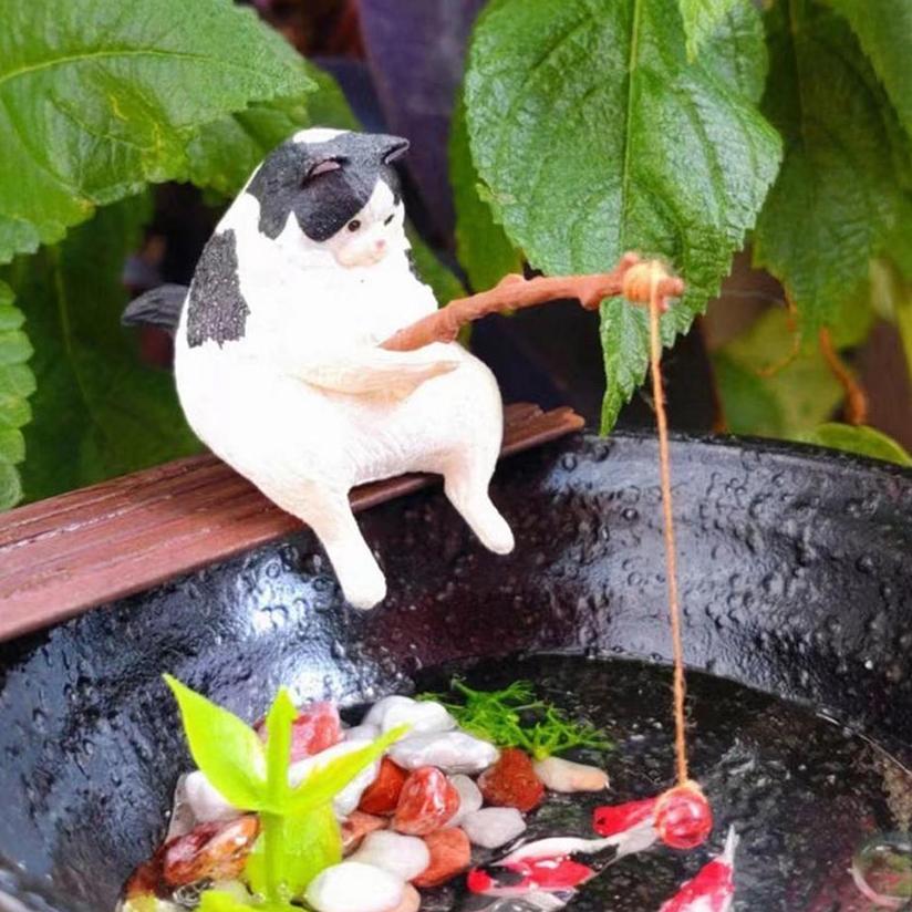 Aquascape Ornamen Hias Anak Kucing / Kartun Memancing Kucing Ornamen / Ornamen Memancing Anak Kucing