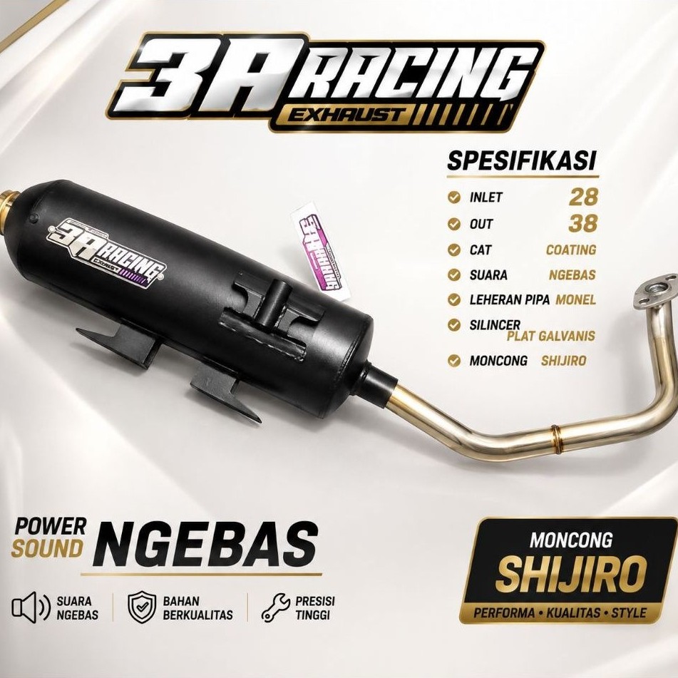 Knalpot Standar Racing Moncong Shijiro Yamaha AEROX 125 155 PNP Fullset Ngebas Adem Racing