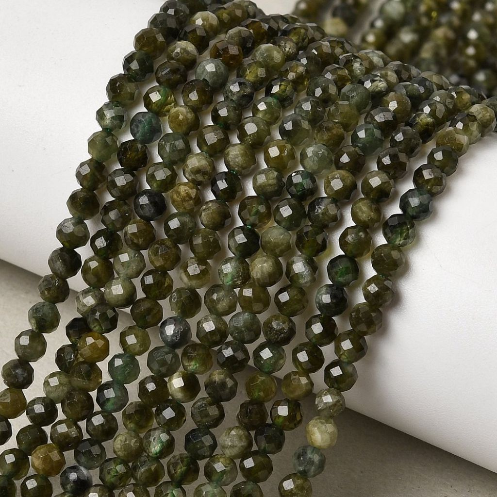 Natural green tourmaline faceted round beads 3mm | manik batu alam turmalin hijau 3mm