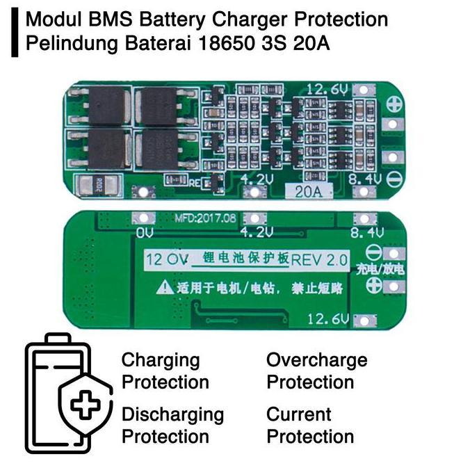 MODUL BMS BATTERY CHARGER PROTECTION PELINDUNG BATERAI 18650 3S 20A