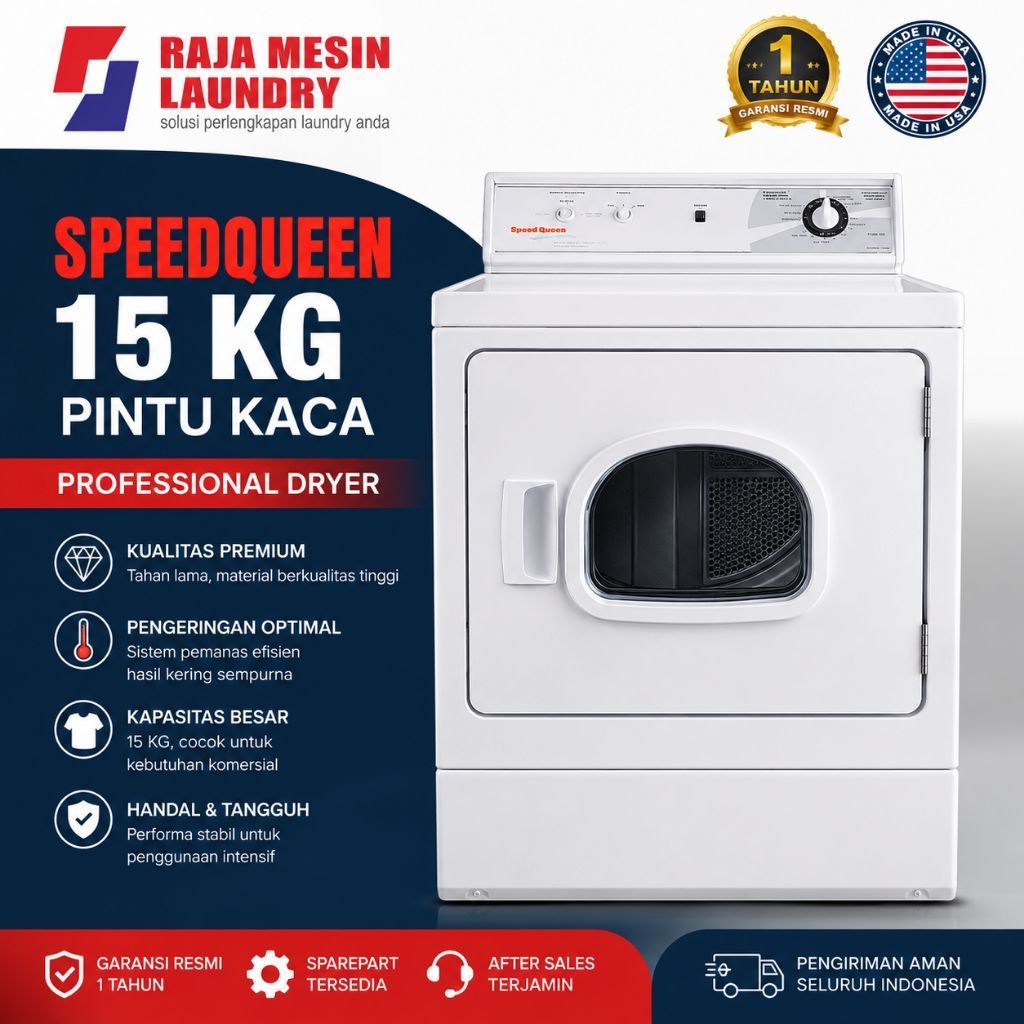 Mesin pengering Speedqueen 15 liter pintu kaca, Made in America garansi resmi 1 tahun, dryer paling 