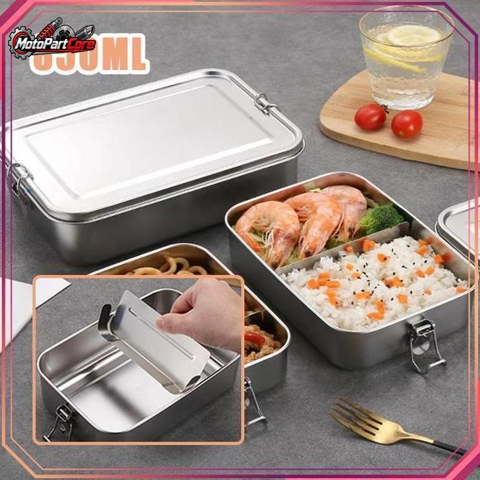 850ml Kotak Makan Stainless Steel 304 Dipartisi Lunch Box Bento Anti Tumpah Kotak Bekal Steinless