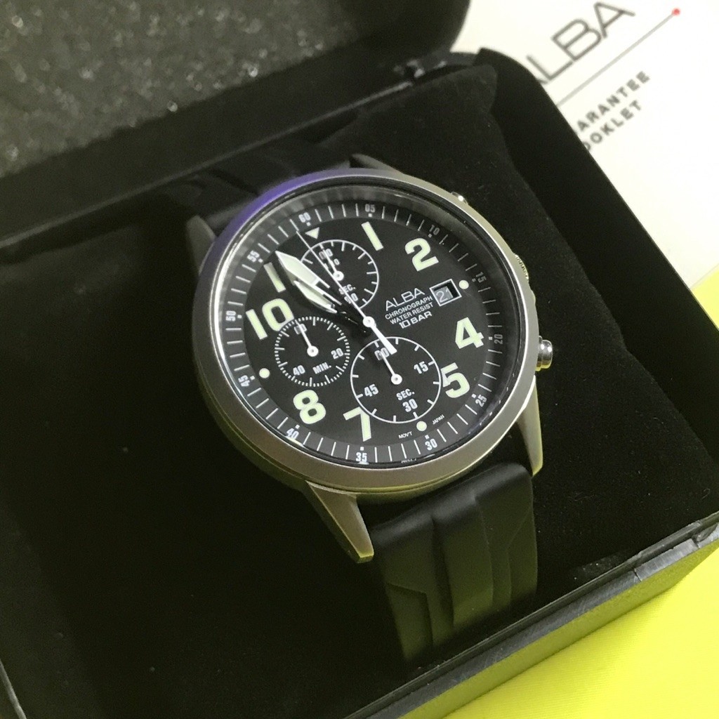 Jam Tangan ALBA Chronograph Water Resist 10 Bar Analog Pria Strap Hitam
