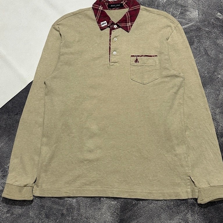 Kaos Polo Shirt Bean Pole Lengan Panjang Warna Coksu Dengan Saku Depan