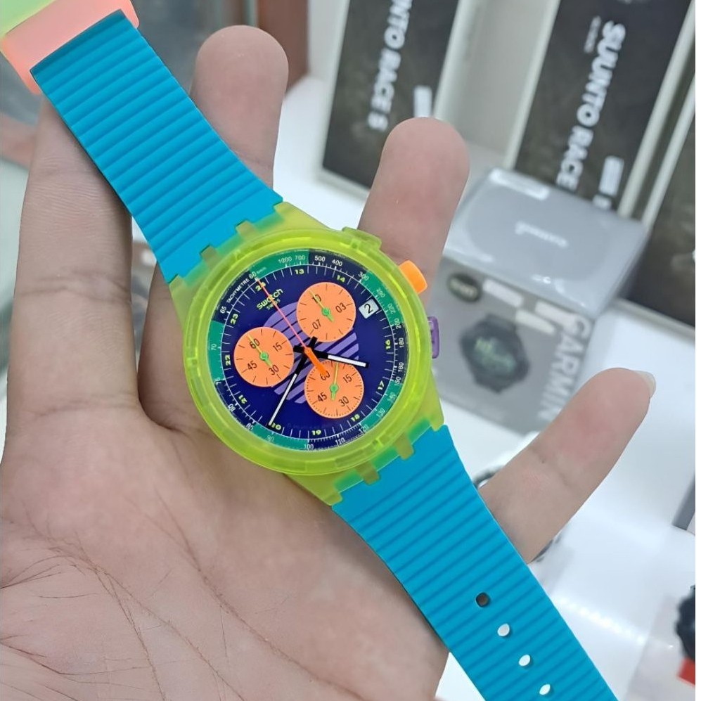 Jam Tangan Swatch Original Jam Tangan Pria Dan Wanita Swatch Neon SUSJ404 Tali Karet Jam Tangan Anal