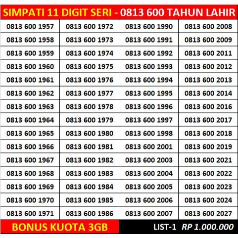 Tahun Lahir Simpati 11 Digit Nomor Cantik Kartu Perdana Telkomsel Tahun Lahir Super 7777 8888 1000