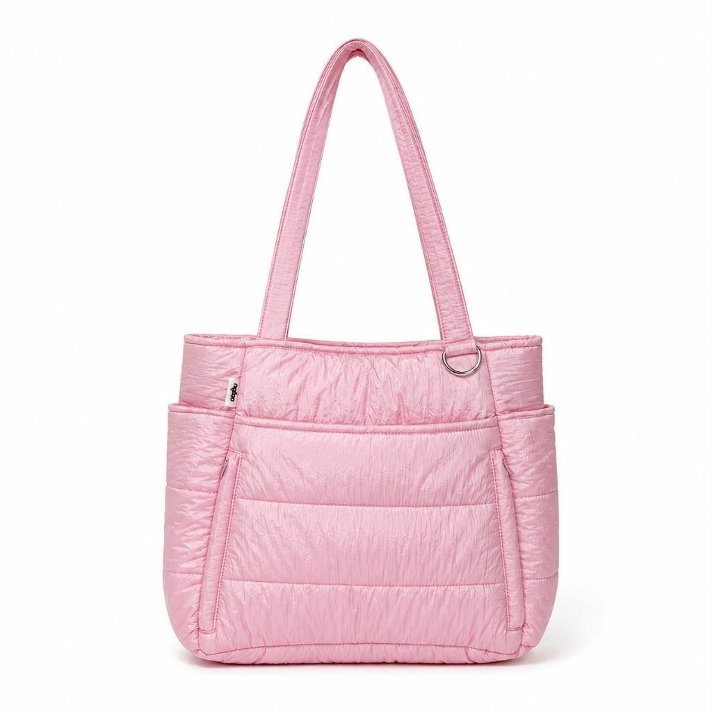 ROUE Tote Bag Pink Wanita Compact Nylon Puffy Crinkle | Tas Wanita Tas Kantor Kuliah Sekolah | Nyloo