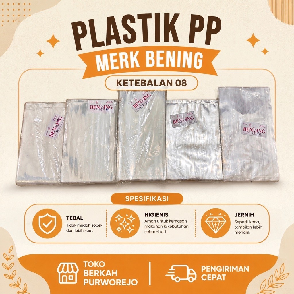 Plastik PP Merk Bening Tebal 08 (Super Bening, Higienis)