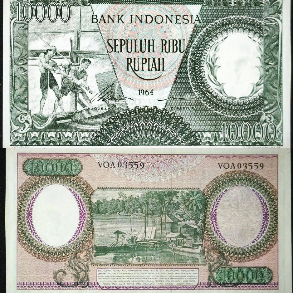 koleksi Uang Kuno 10.000 Rupiah 1964 — Penambang Emas — Bank Indonesia — Kertas Kencang