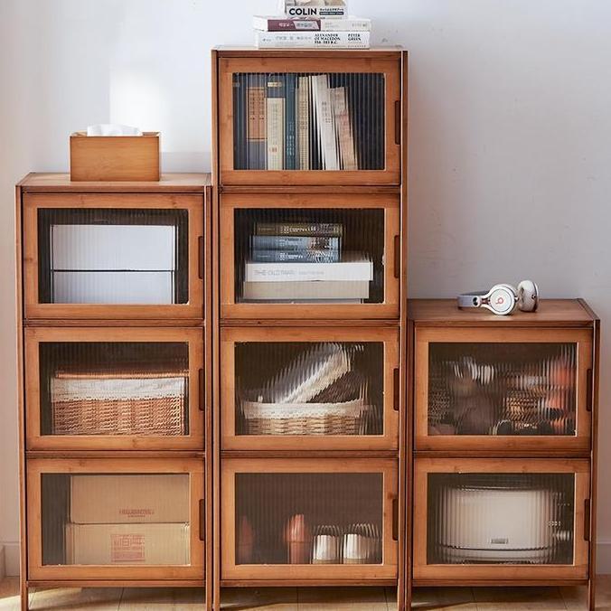 LOVE Lemari Retro dengan Pintu Kaca Corak Lemari Kayu dengan Pintu Kaca Transparan - Tahan Kelembapa