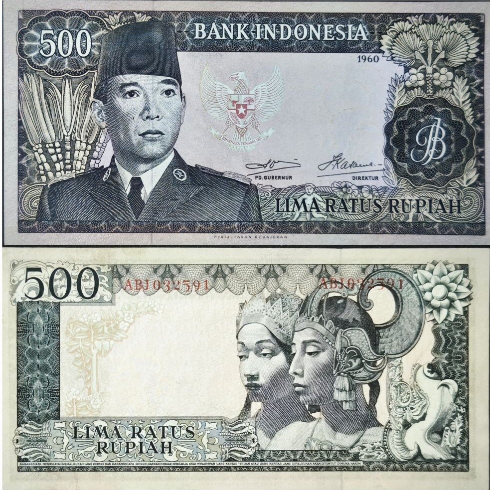 koleksi Uang Kuno 500 Rupiah 1960 — Ir. Soekarno — Presiden RI Pertama — Bank Indonesia — Langka